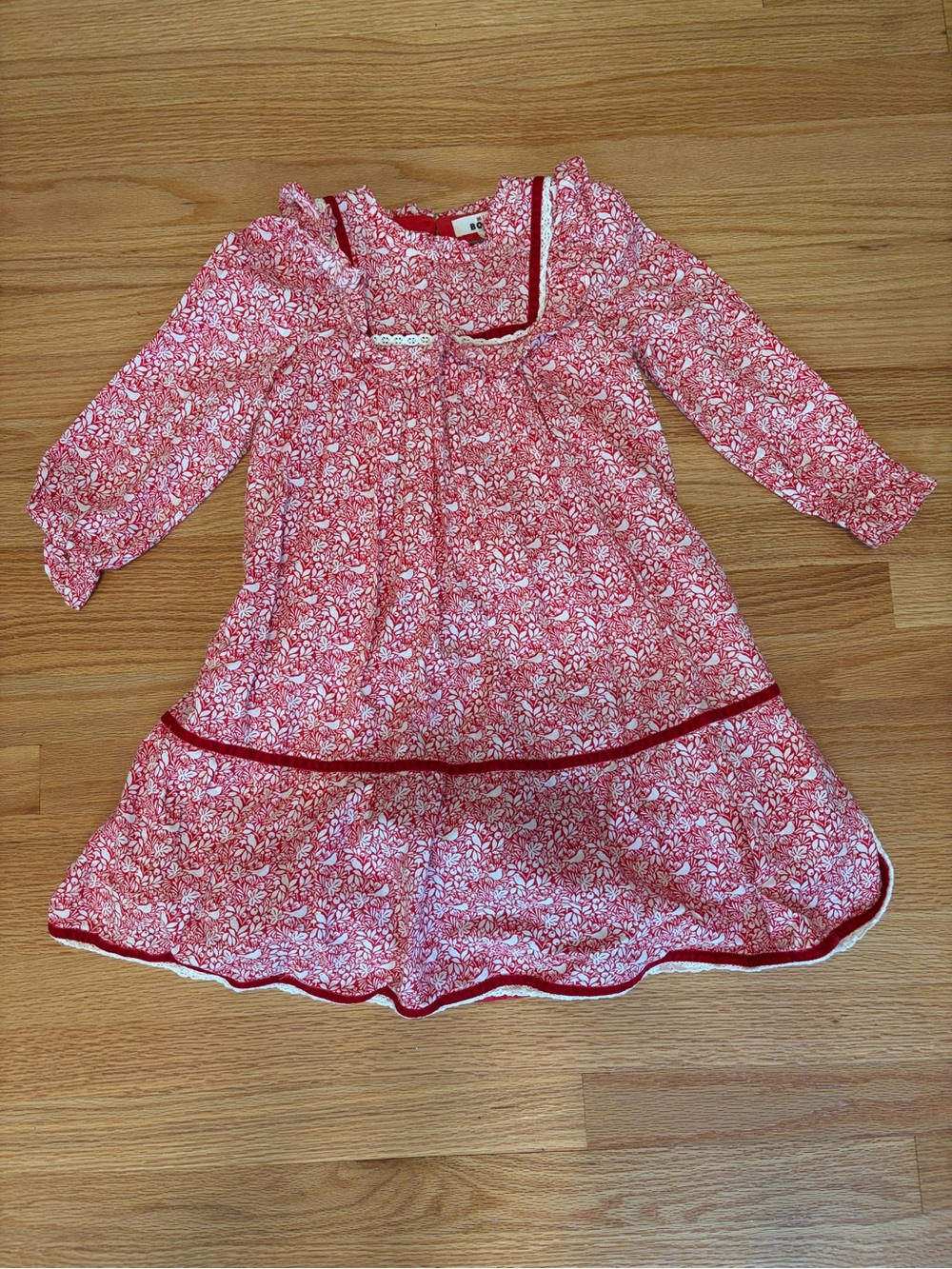 Mini Boden Red Floral Long-Sleeve Dress